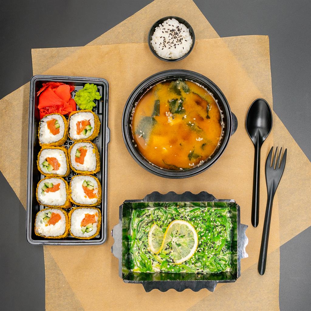 Ланч роллы. Суши ланч. Японский ланч. Японский комплексный обед. Бизнес ланч суши.